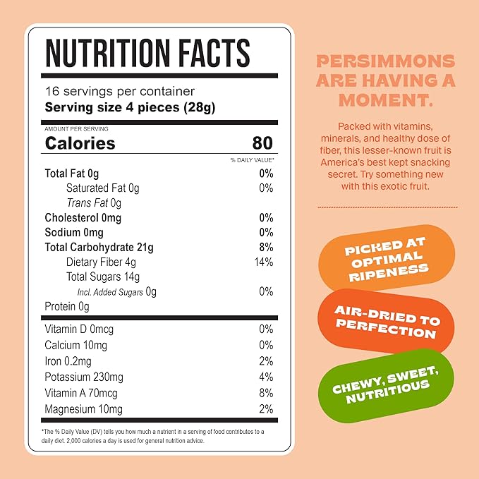 Whitney Jordan Naturals Air-Dried Persimmon Slices | Dried Fruit Snack Made from Real Persimmons |