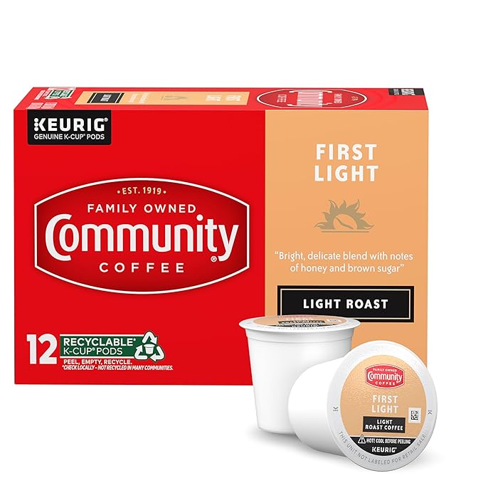 Community Coffee First Light, 12 Keurig Coffee Pods, Light Roast, Compatible with all K-Cup