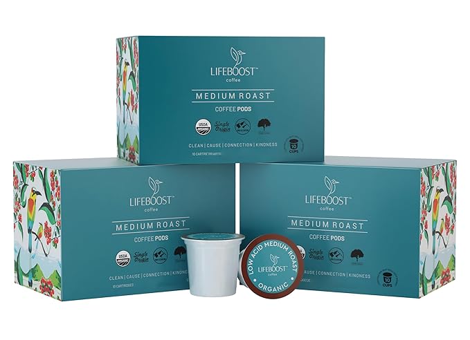Lifeboost Medium Roast Low Acid Coffee K Cups - Single Origin Mold Free Non-GMO Organic Coffee Pods