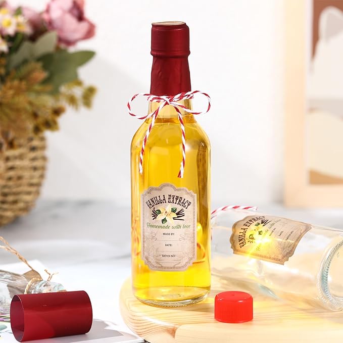 Tioncy 16 Pcs Vanilla Extract Bottles for Homemade Vanilla Jar Glass Bottle with Cap, Shrink Band