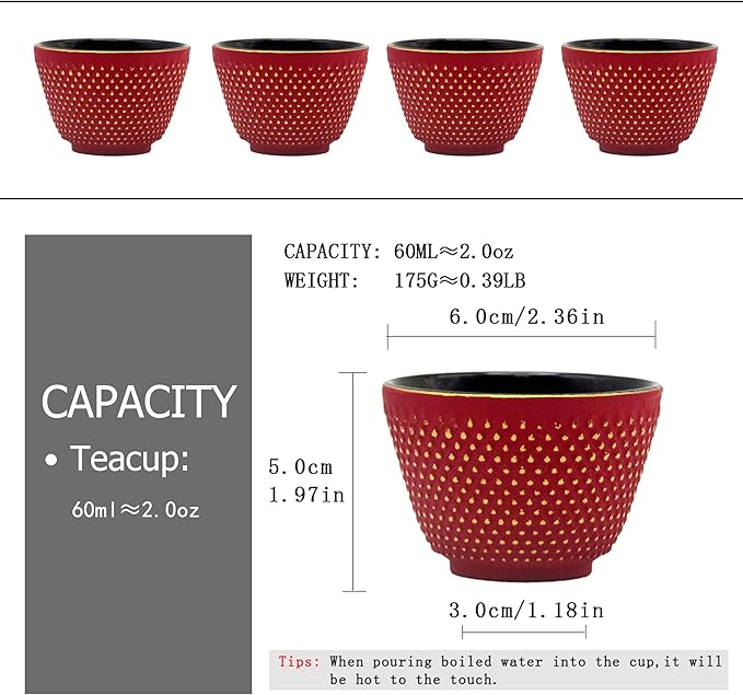 Japanese Cast Iron Tea Cups, Small and Heavy Teacups with no Handles, Japanese Style Cups for