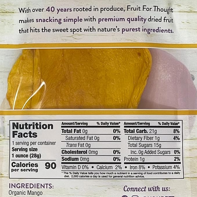 Fruit for Thought Organic Dried Mango | Dried Fruit Snack Packs Ideal for the Family | No Sugar