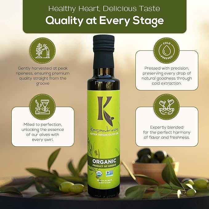 Kasandrinos Organic Olive Oil Extra Virgin, Polyphenol Rich Greek Olive Oil, 100% Organic First