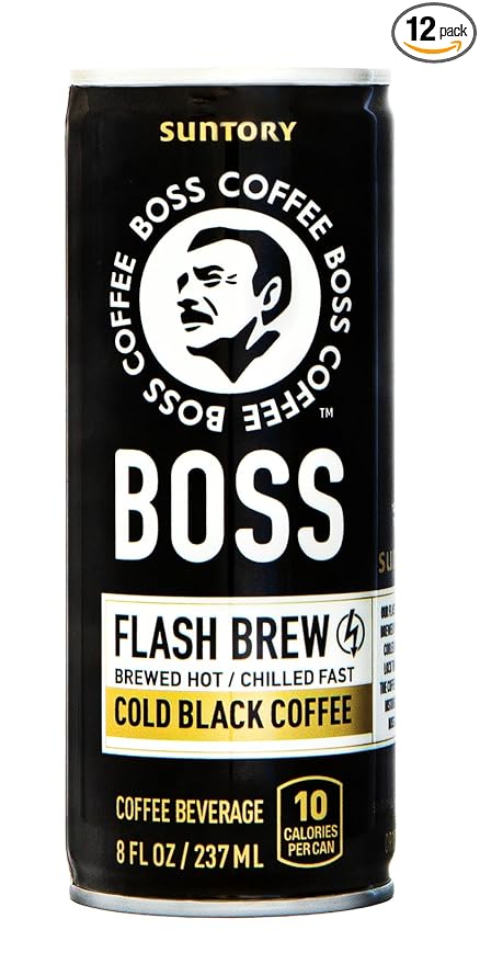 BOSS Coffee by Suntory - Japanese Flash Brew Original Black Coffee, 8oz 12 Pack, Imported from