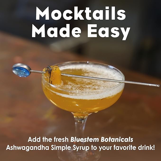 Bluestem Botanicals Organic Ashwagandha Simple Syrup, 8 oz, Cocktail and Mocktail Mixer for Drinks
