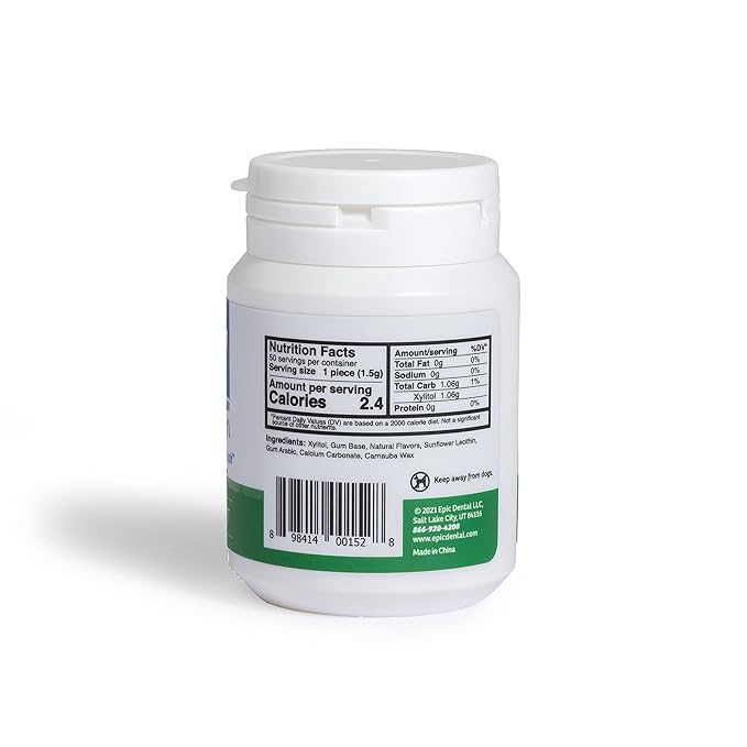 Epic 100% Xylitol Spearmint Chewing Gum - Sugar Free, Aspartame Free Dental Gum - Supports Oral