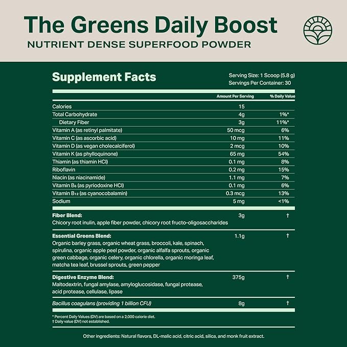 Proper, The Greens Daily Boost Organic Greens Powder. Whole Food, Apple Flavor Veggie Powder