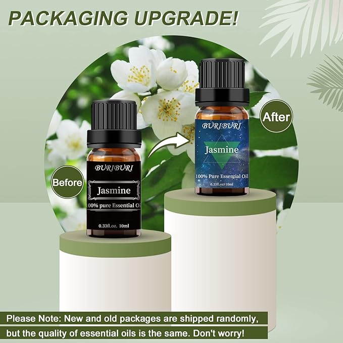 BURIBURI Jasmine Essential Oil, 100% Pure, Undiluted, Natural, Organic Aromatherapy Jasmine Oils
