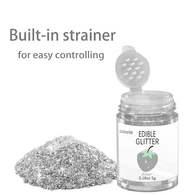 Silver Edible Glitter Glimmer Powder for Cakes Drinks - Colaele 5 grams Food Grade Luster Dust