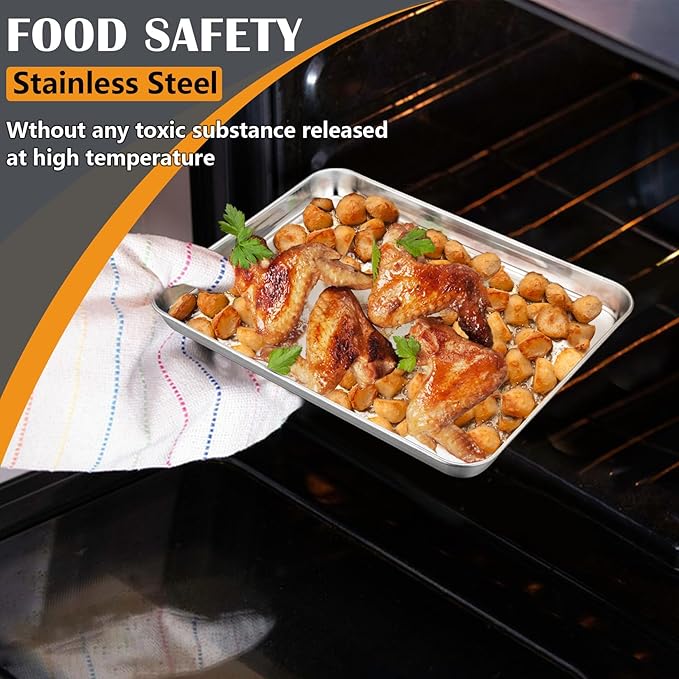 2Pcs Baking Sheet Pan Set, Joyfair Stainless Steel Cookie Sheets, Commercial Metal Pans Toaster