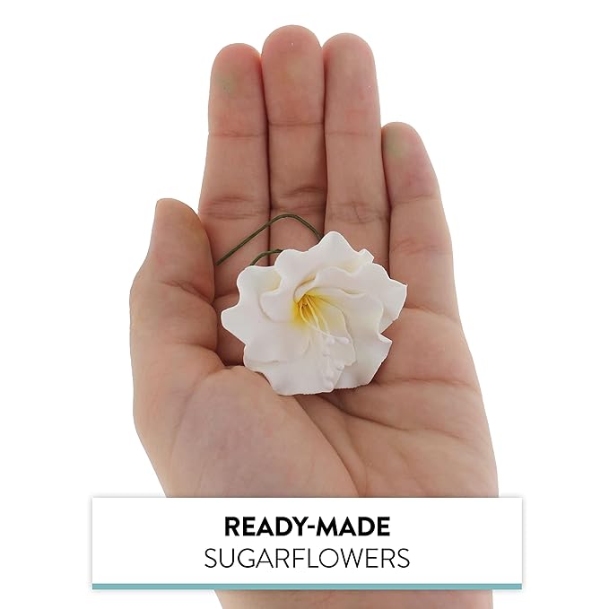 Global Sugar Art Azalea 1.75 Inch Sugar Cake Flowers White with Wire and Stamen, 10 Count by Chef