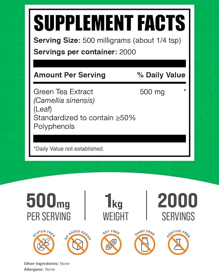 BulkSupplements.com Green Tea Extract Powder - 50% Polyphenol, Green Tea Supplement, Herbal