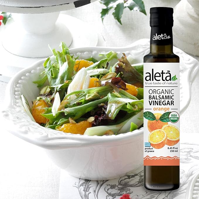 Aleta Farms Balsamic Vinegar, Greek Organic Orange Infused Aged Balsamic Vinegar, USDA Organic