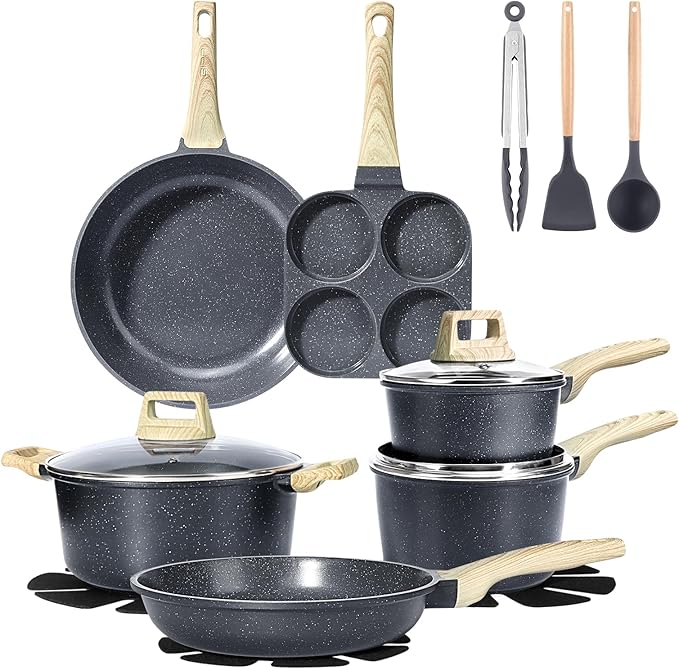 GiPP Ceramic Pots and Pans Set Non Stick - 17 Pcs Nonstick Cookware Set, Non-toxic Healthy Kitchen