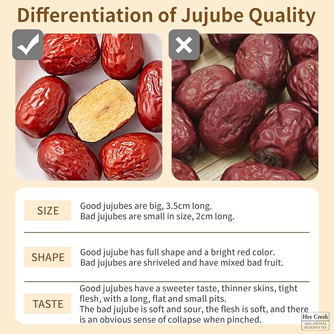 Hee Creek Chinese Jujube Dates 500g (1.1LB) dried red date High Grade Dried Red Dates Fruit Jujubes