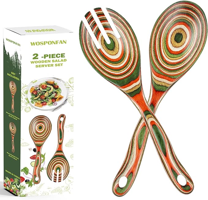 Salad Tongs, Wooden spoons, Salad Tongs for Serving, WOSPONFAN 10-inch Pakkawood Serving Utensils