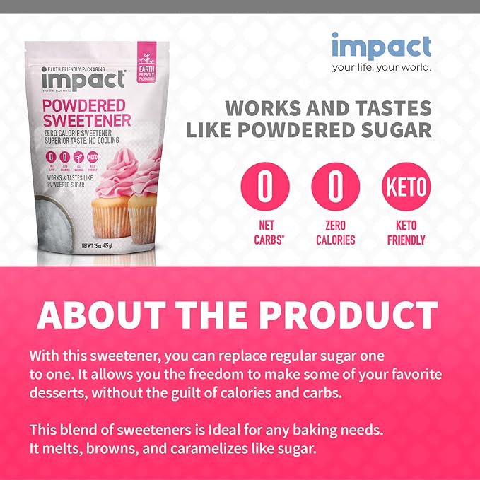 Impact Powdered Sweetener - Allulose, White Monk Fruit Blend ??Zero Calorie and Carb