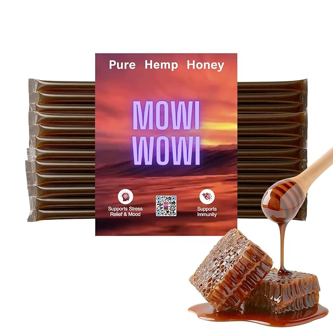 MOWI WOWI Hemp Honey Straws - 100% USA Pure, Raw, Unfiltered Honey - Infused with Hemp Oil, Non-GMO