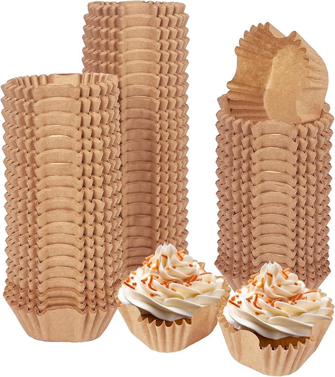qiqee 500pcs Natural Square Cupcake Liners Muffin Linner No Smell, Food Grade Brown Baking