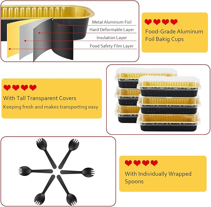 LNYZQUS Aluminum Foil Mini Loaf Pans with Lids 50 Pack, 6.8oz Rectangle Baking Cups Muffin