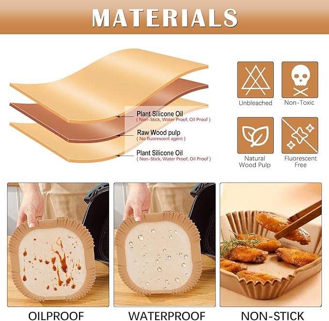 Air Fryer Liners Disposable 7.9??Square Airfryer Liners, 100 Pcs Air Fryer Parchment Paper Liners