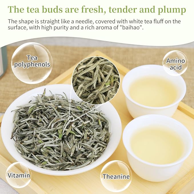 XIXICHA Silver Needle White Tea Loose Leaf Grade AAA Premium Silver Needle Tea Fuding White Tea