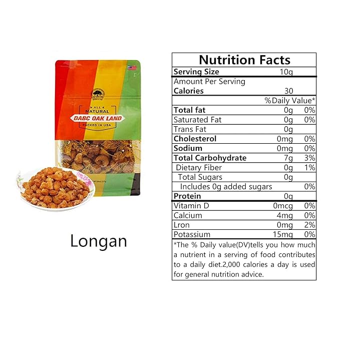 DABC OAK LAND Natural Dried Longan 100% Fruit Meat, Premium Thailand Sun Dried Longan, Naturally