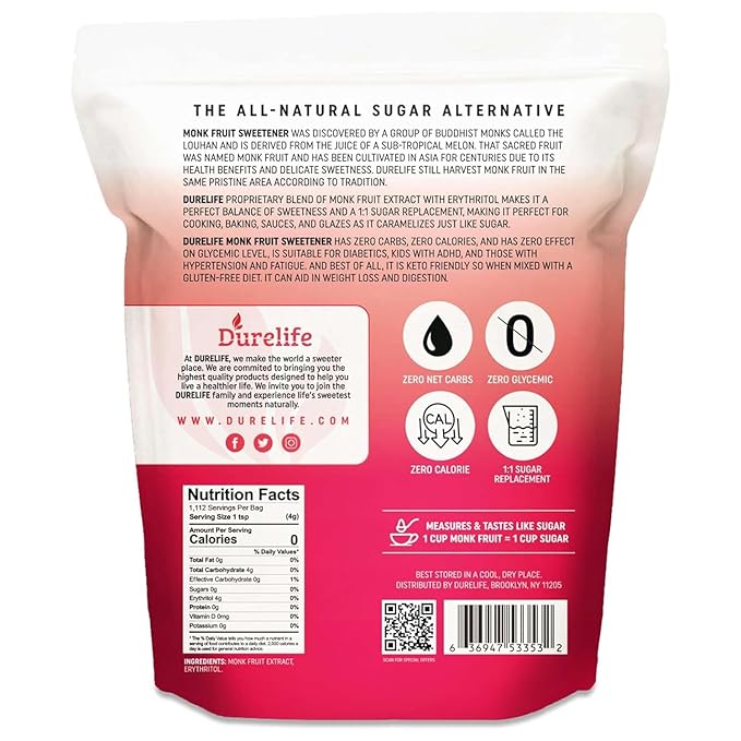 Durelife Monk Fruit Sweetener, Classic - Sugar Substitute, Keto Diet Friendly, 1:1 Zero Calorie