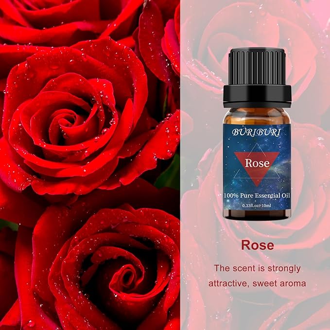 BURIBURI Rose Essential Oil for Diffuser, Massage, Soap, Candle, Perfume Making - 100% Pure