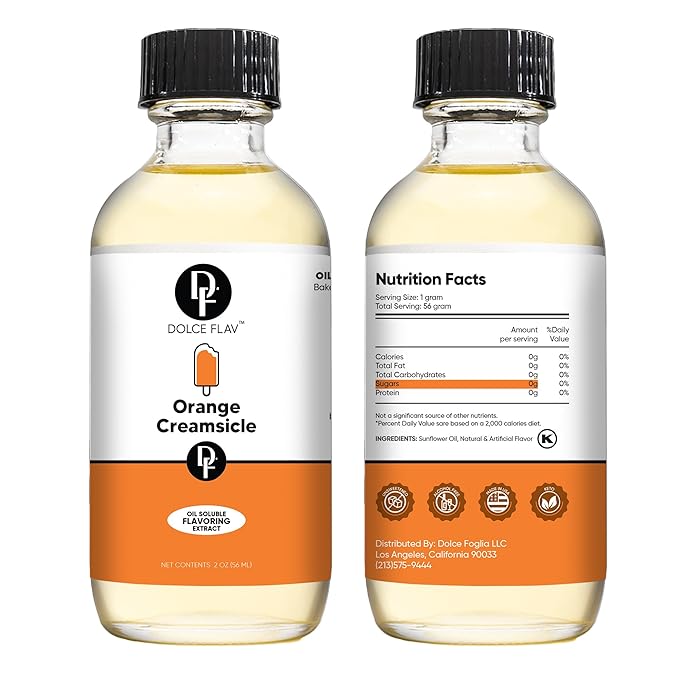 Dolce Flav Orange Creamsicle Extract - 2 Ounce Oil-Soluble Multipurpose Flavoring Ideal for Candy
