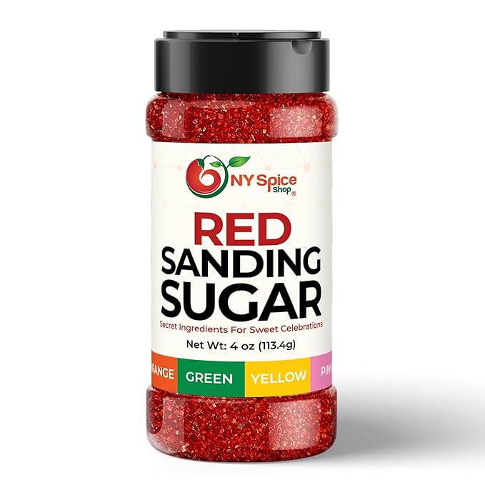 NY Spice Shop Red Sanding Sugar - 4 Ounce Sweet Colorful Edible Sprinkles For Candy Dish - Sugar