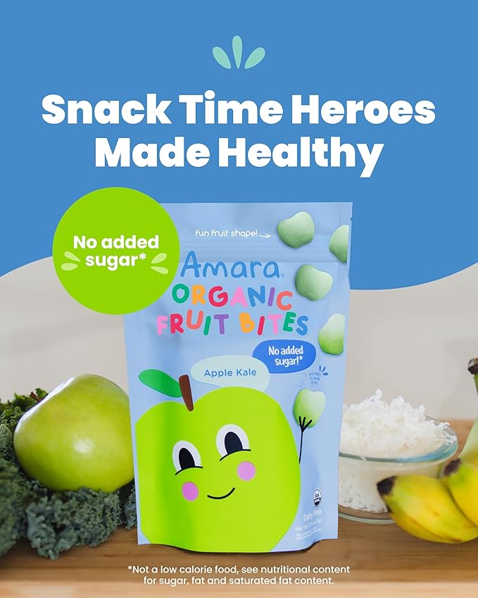 Amara Organic Fruit Bites Apple Kale - No Artificial Colors/Dyes, Added Sugar, Dairy-Free Fruit
