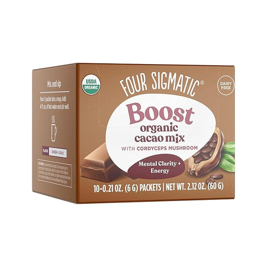 Four Sigmatic Boost Mushroom Cacao | Organic Instant Cacao with Cordyceps & Ginger | Supports