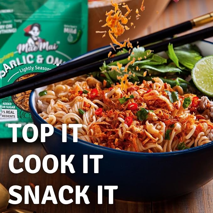 MaeMai Chili Crisp (MILD Spice) - Premium Onion & Garlic Flakes - Crispy All-Purpose Seasoning