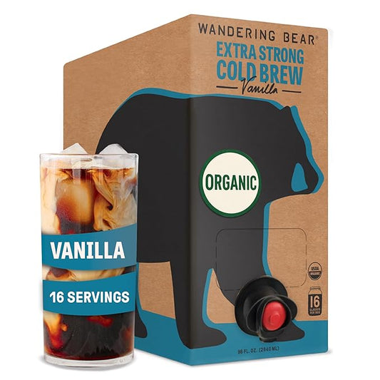 Wandering Bear Organic Vanilla Cold Brew Coffee On Tap, 96 fl oz - Extra Strong, Bold, Smooth