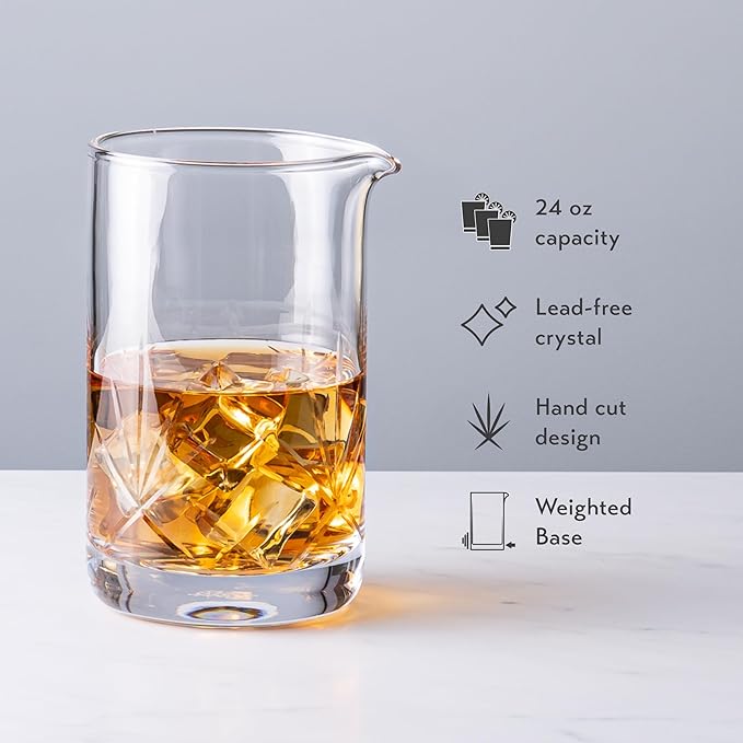 Cork & Mill Cocktail Mixing Glass, Old Fashioned Kit, Large 24 oz Crystal Cocktail Mixer for
