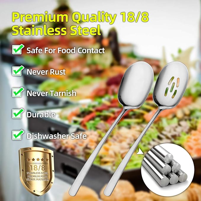 SOLEADER X-Large Serving Spoons Set, 12 Inch Slotted Spoon and Serving Spoon, Premium Spoons