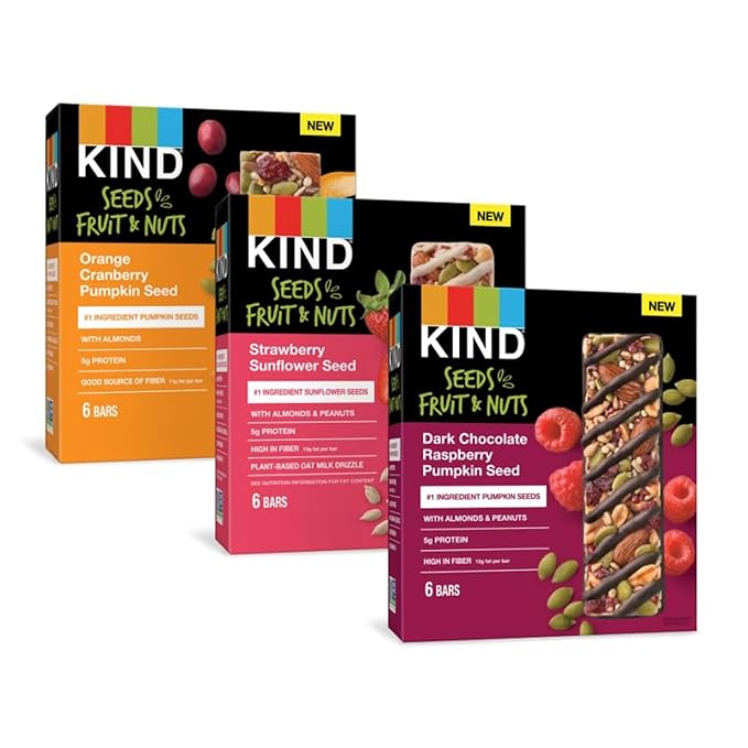 KIND Bars Seeds, Fruit and Nuts Variety Pack, Strawberry, Dark Chocolate Raspberry and Orange