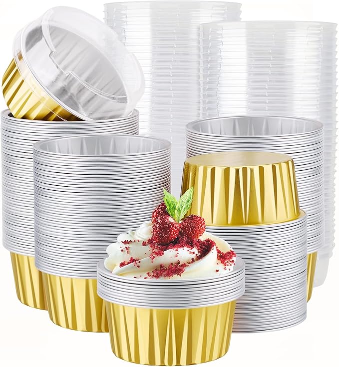 EUSOAR Aluminum Muffin Cups with Lid, 200pcs 5oz Muffin Liners Cups with Lids, Disposable Foil
