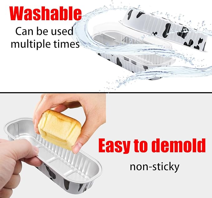 100 Pack 6.8oz Aluminum Cake Pans with Lids Rectangle Mini Loaf Pans Baking Cups Disposable Cupcake