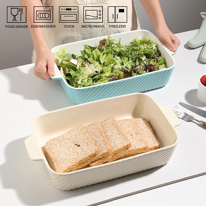Sweejar Ceramic 13 x 9 Baking Pan, Cake Baking Dish for Brownie, Porcelain Striped Casserole Dishes