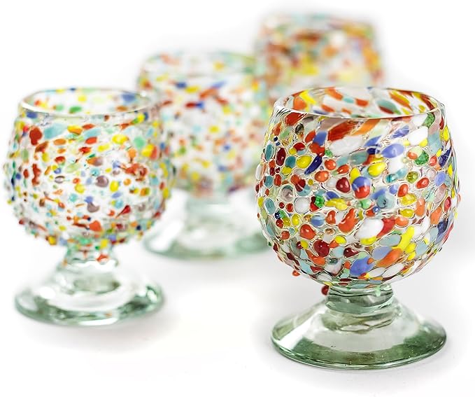 Authentic Mexican Tequila Hand Blown Shot Glasses - Set of 4-2 oz - Mini Glass Snifters - Heavy