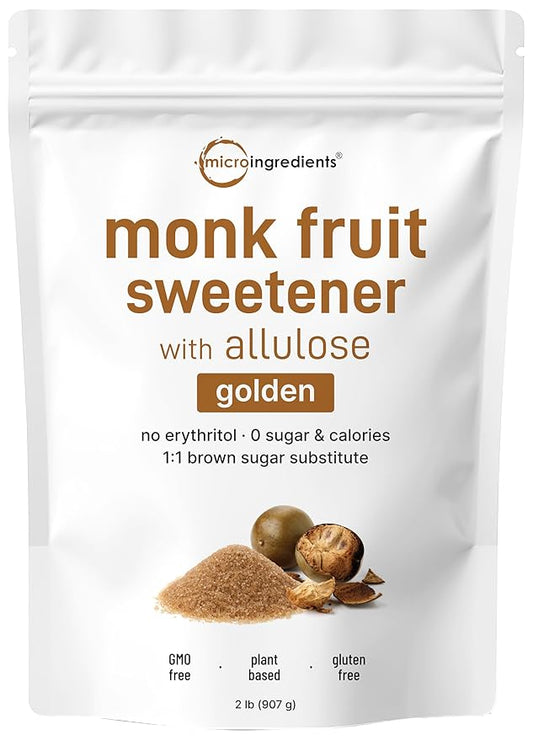 Micro Ingredients Golden Monk Fruit Sweetener Allulose, 2 lbs | No Erythritol, No Aftertaste, 1:1