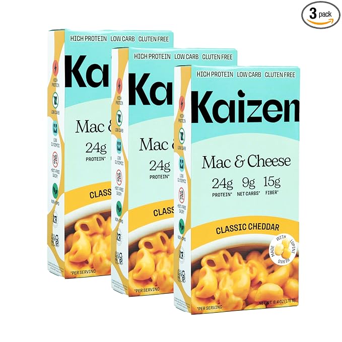 Kaizen High Protein Cheddar Mac & Cheese - Low Carb, Keto Friendly, High Fiber, Gluten-Free