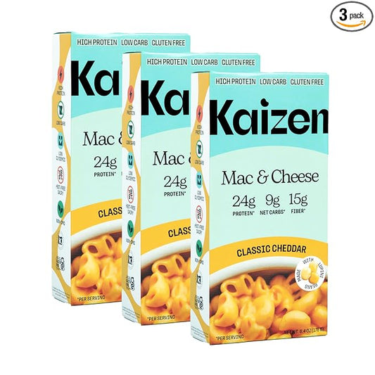 Kaizen High Protein Cheddar Mac & Cheese - Low Carb, Keto Friendly, High Fiber, Gluten-Free
