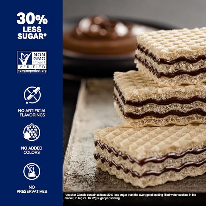 Loacker Classic Chocolate Wafers - Premium Crispy Wafer Cookies with Chocolate Cream Filling