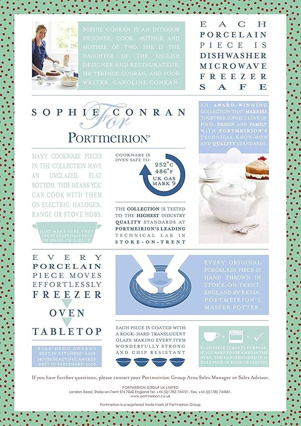 Portmeirion Sophie Conran Low Covered Dish | 3 Qt. White Round Serving Dishware | Made from Fine