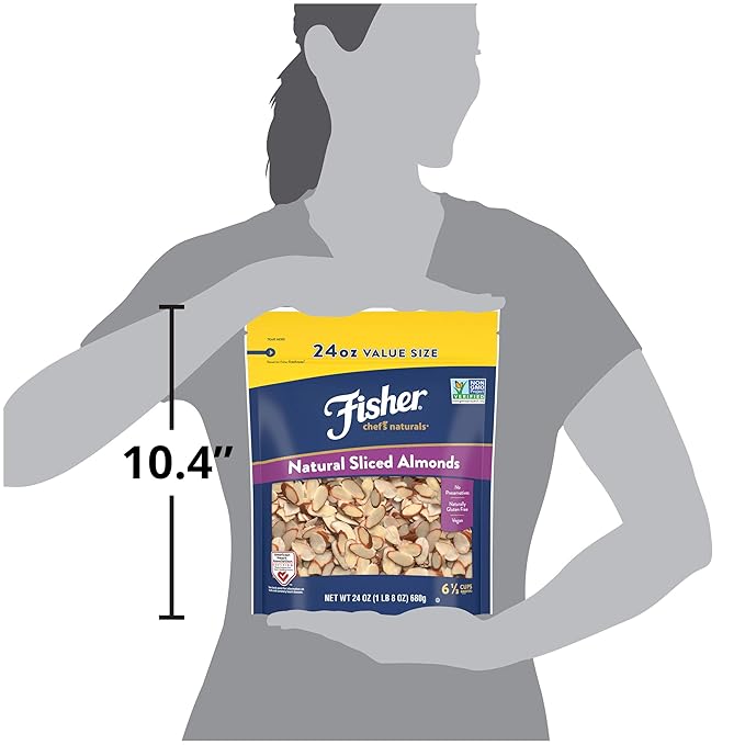 Fisher Chef's Naturals Unsalted Sliced Almonds 24oz Resealable Bag, Raw Nuts Perfect for Cooking