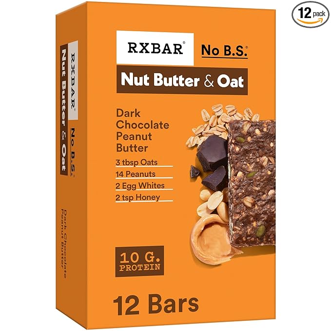 RXBAR Nut Butter and Oat Protein Bars, Protein Snacks, Snack Bars, Dark Chocolate Peanut Butter