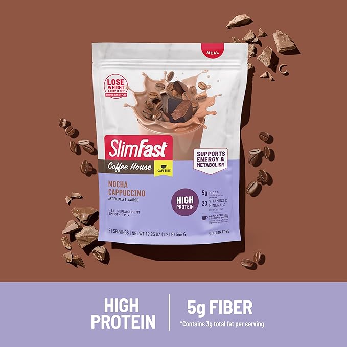 SlimFast High Protein Meal Replacement Powder, Caffeine Protein Powder, Energizing Protein Mix